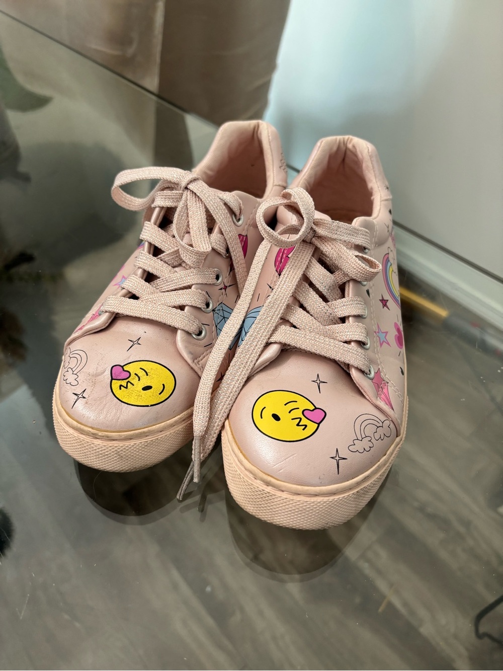 The Children's Place Pink Emoji & Rainbow Girls' Sneakers US 5Y
